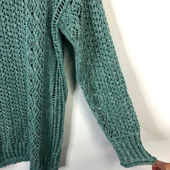 Chico’s aqua semi sheer crochet sweater drop shoulder long sleeve M (Chico’s 1) - Picture 4 of 12